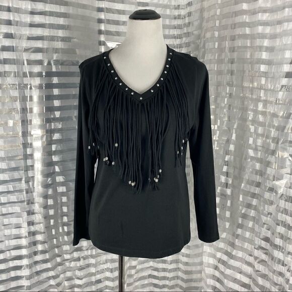 Back in the Saddle Black Beaded Fringe Top - Picture 1 of 7